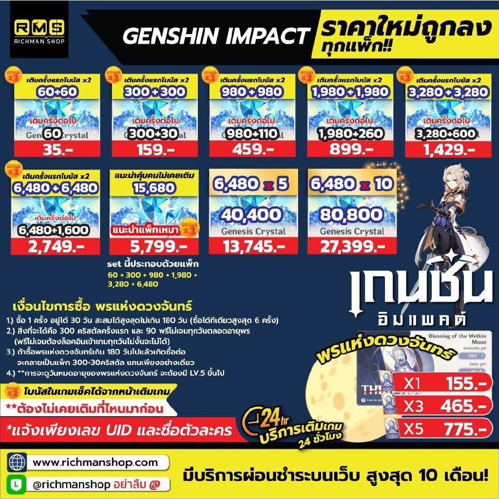 เติม Genshin Impact
เติมเกม เกนชิน
เติมเพชร เปิดตู้ 4.7 ครึ่งแรก